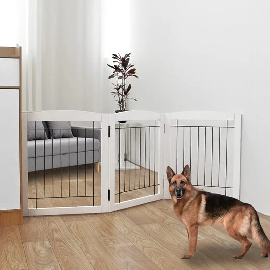 Extra Wide Freestanding Wooden Dog Gate for Indoor Use
