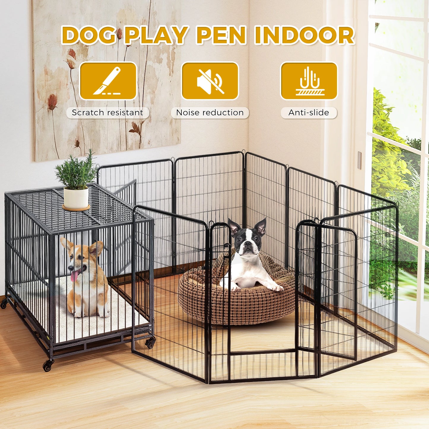Foldable Dog Playpen With Door Outdoor Indoor Heavy Duty Fence
