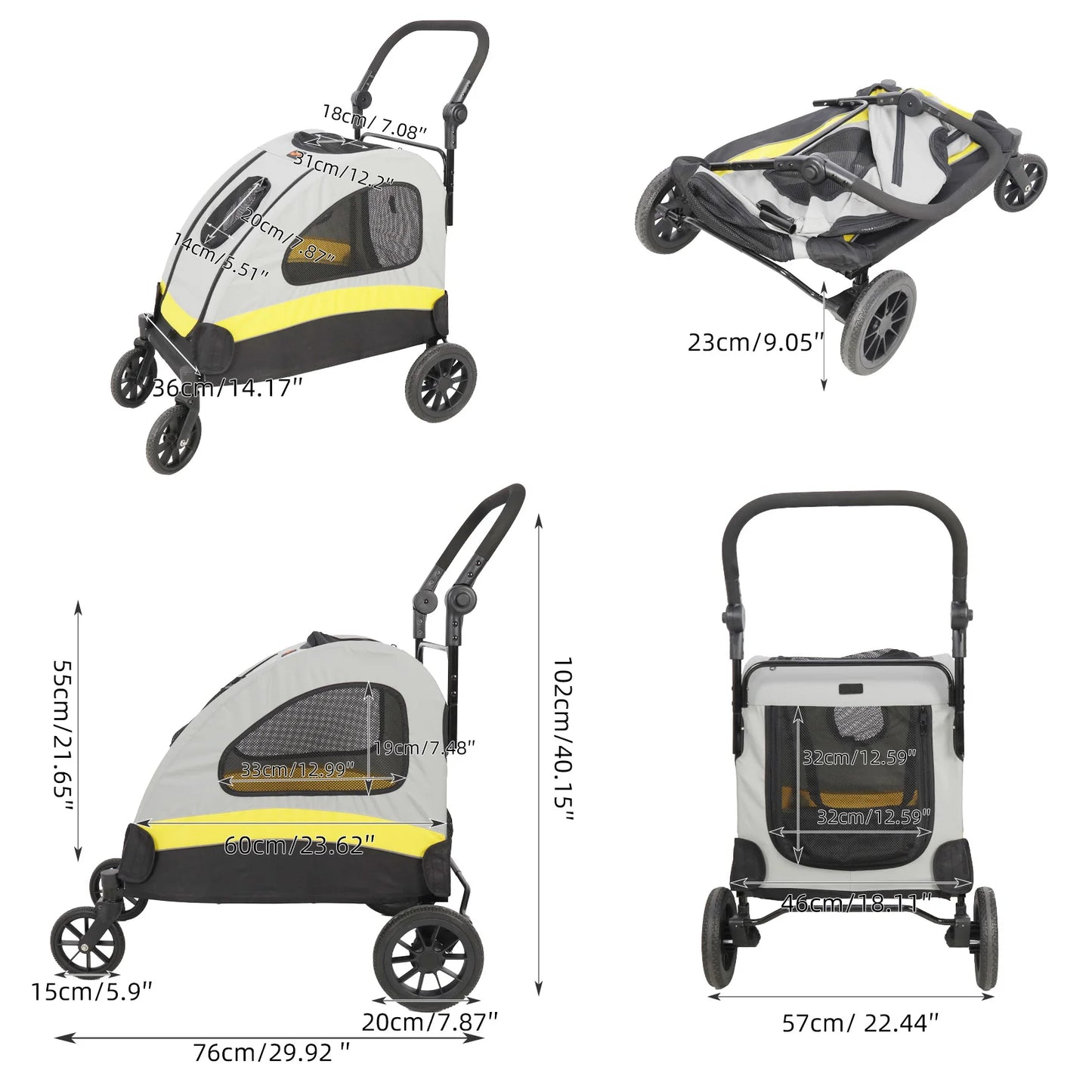 Premium Dog Stroller Pram 4 Wheel Foldable Cart Travel Jogger