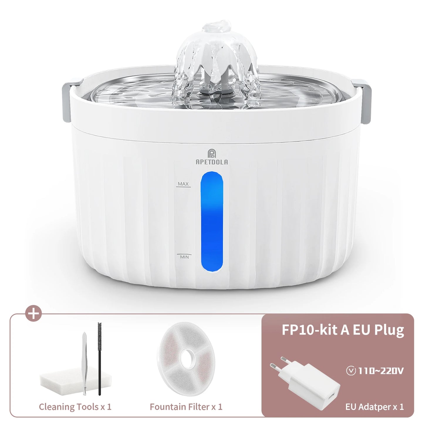 Apetdola Automatic Cat Water Fountain With Stainless Tray