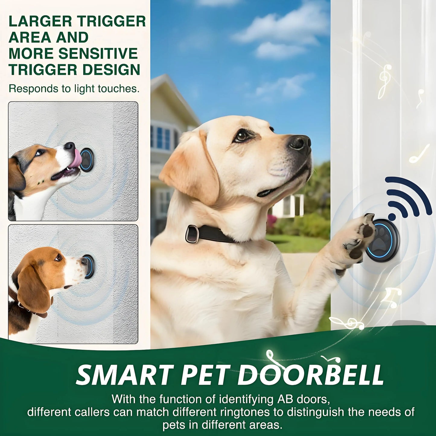 Wireless Dog Doorbell 1000ft Range IP65 Waterproof With 60 Melodies
