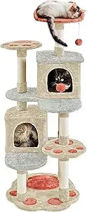 Yaheetech 57.5in Cat Tree Tower, Multi-Functional Activity Center w/Cat Paw-Shaped Platform, Scratching Posts, 2 Condos and Dang