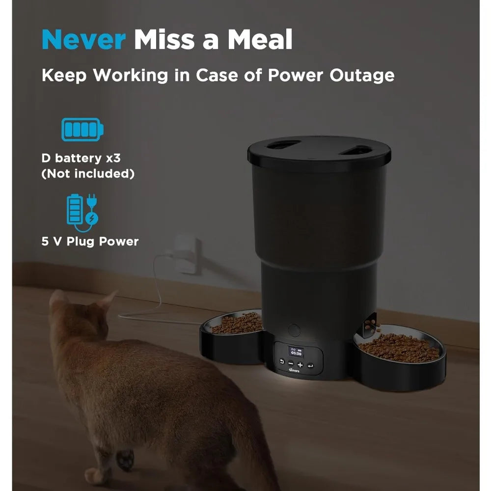 Automatic Cat Feeder 5L Programmable Dual Power For 2 Cats
