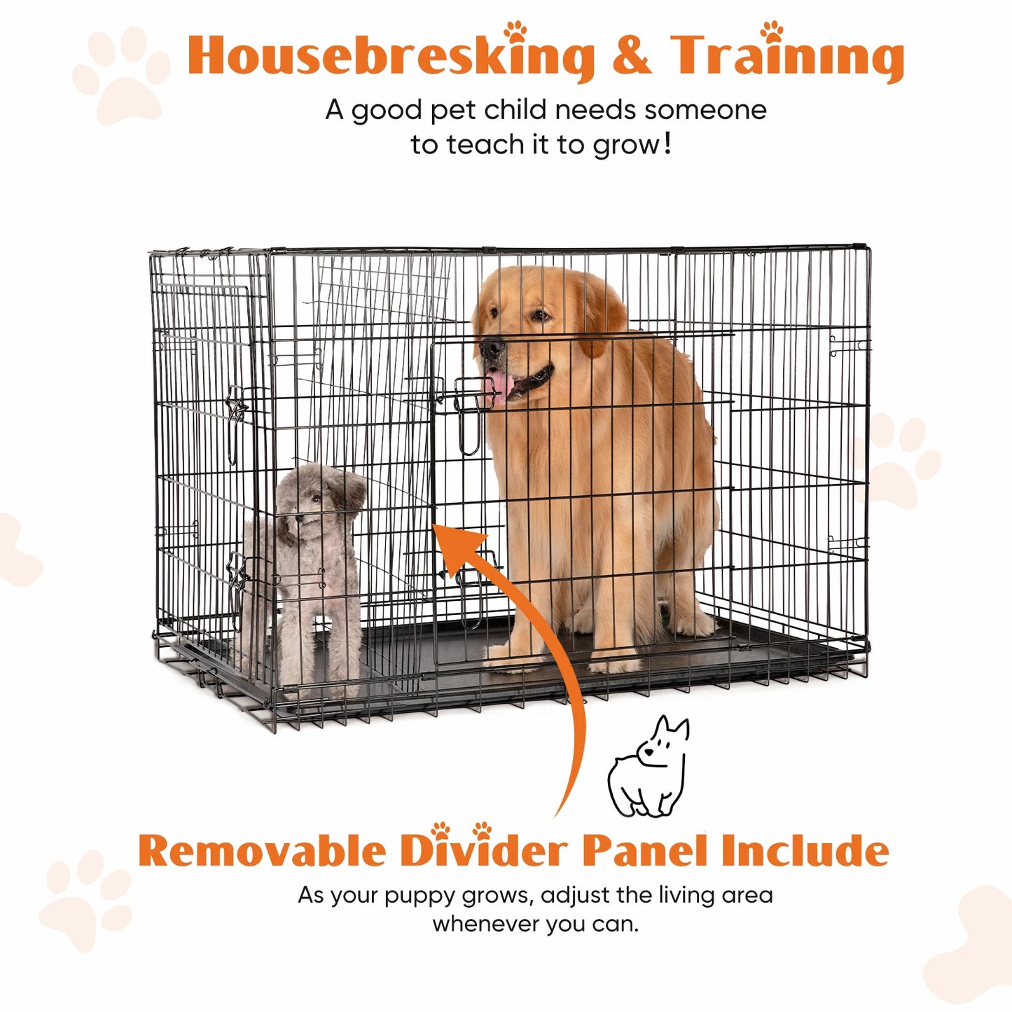 JHK Double Door Folding Metal Dog Cage With Leak Proof Tray