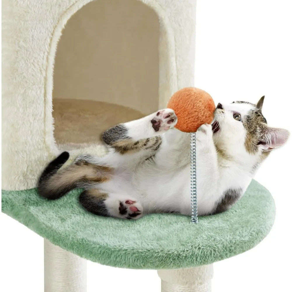 Yaheetech 57.5in Cat Tree Tower, Multi-Functional Activity Center w/Cat Paw-Shaped Platform, Scratching Posts, 2 Condos and Dang