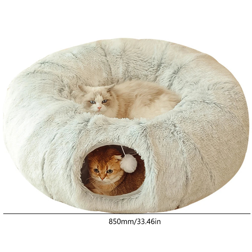 Winter Warm Cat Bed With Foldable Tunnel Cave For Cats