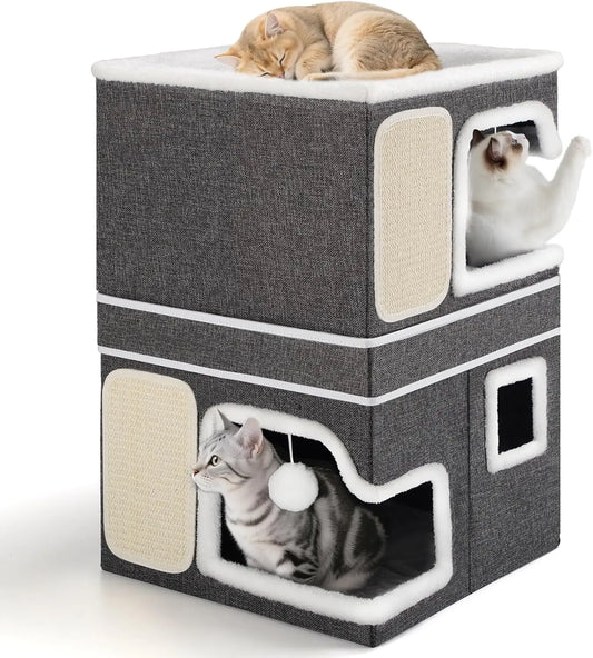 XMSJ Double Cat Bed Two Story House With Cozy Hideaways