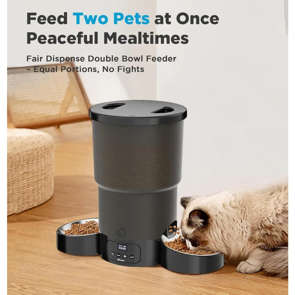 Automatic Cat Feeder 5L Programmable Dual Power For 2 Cats
