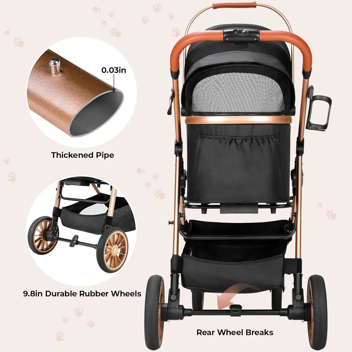 360 Degree High Wheels Foldable Pet Stroller 2In1 Buggy