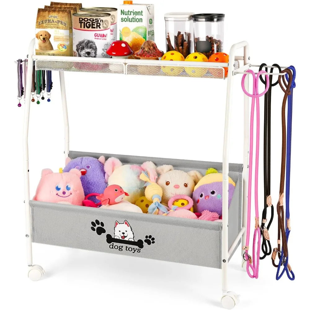 2-Tier Mobile Dog Toy Storage Basket Organizer For Living Room