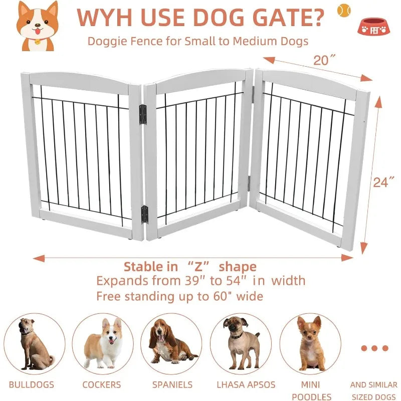 Extra Wide Freestanding Wooden Dog Gate for Indoor Use
