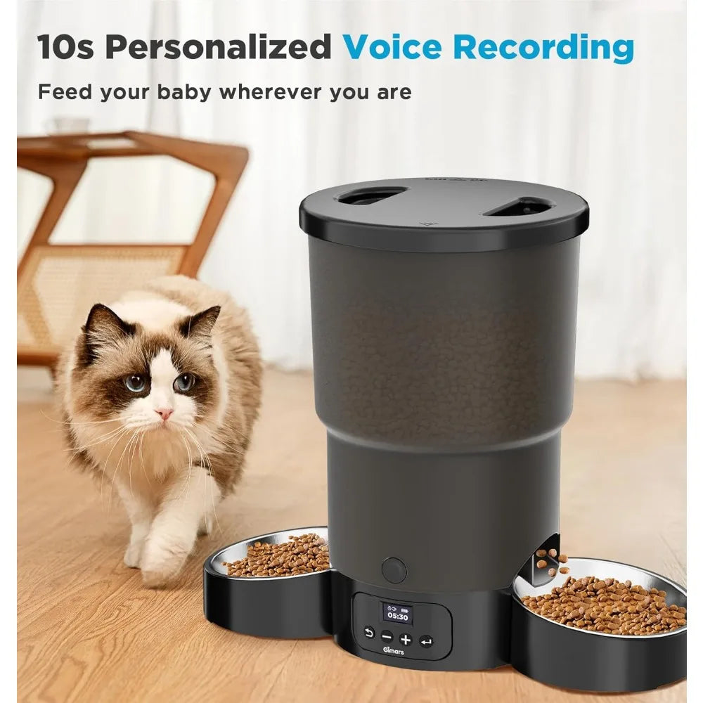 Automatic Cat Feeder 5L Programmable Dual Power For 2 Cats