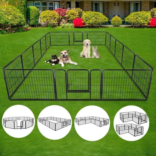 16 Panel Metal Dog Playpen 48 Inch Foldable Fence Enclosure