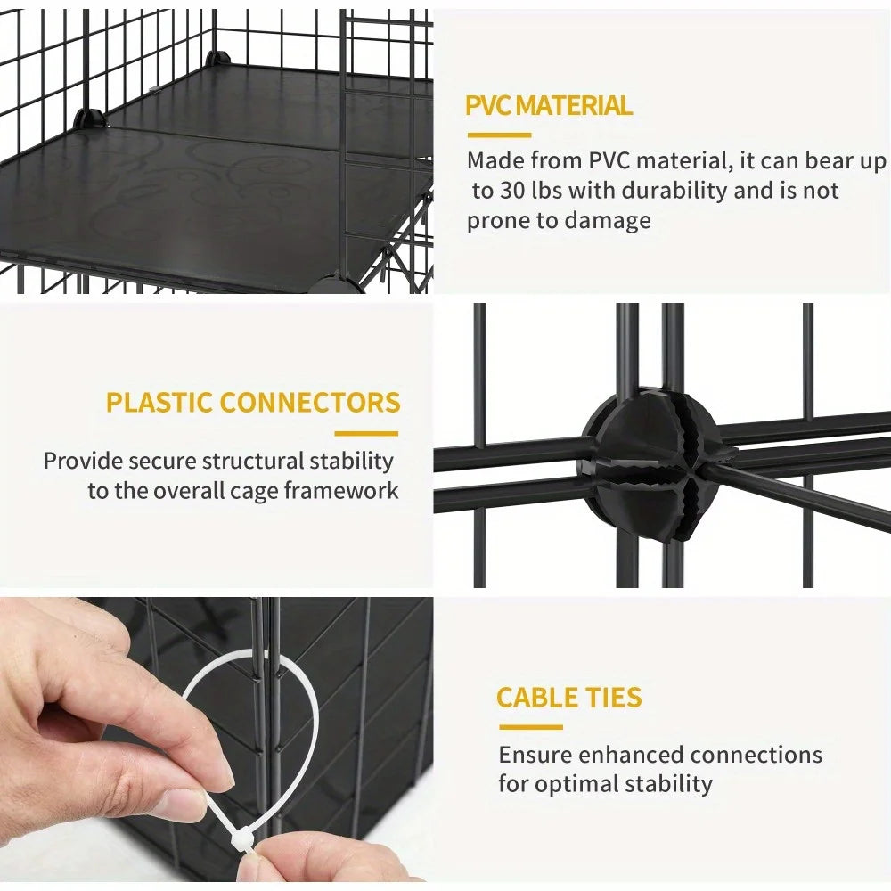 2-Tier Cat Cage, Indoor Pet Cage, Versatile DIY Pet Playpen Cat Kennel with Removable Metal Wiring, for Small Cats, Ferrets
