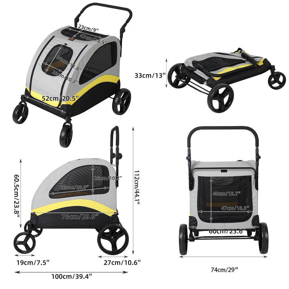 Premium Dog Stroller Pram 4 Wheel Foldable Cart Travel Jogger