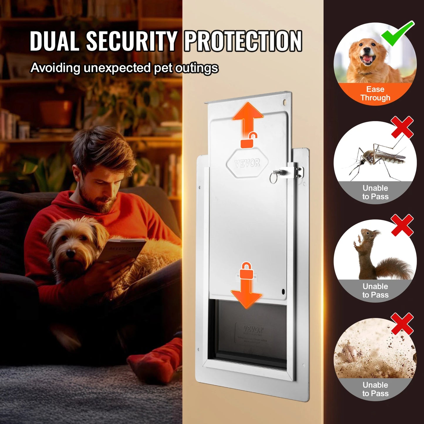 Dog Door Metal Frame Lock Three Flap Weatherproof Pet Door