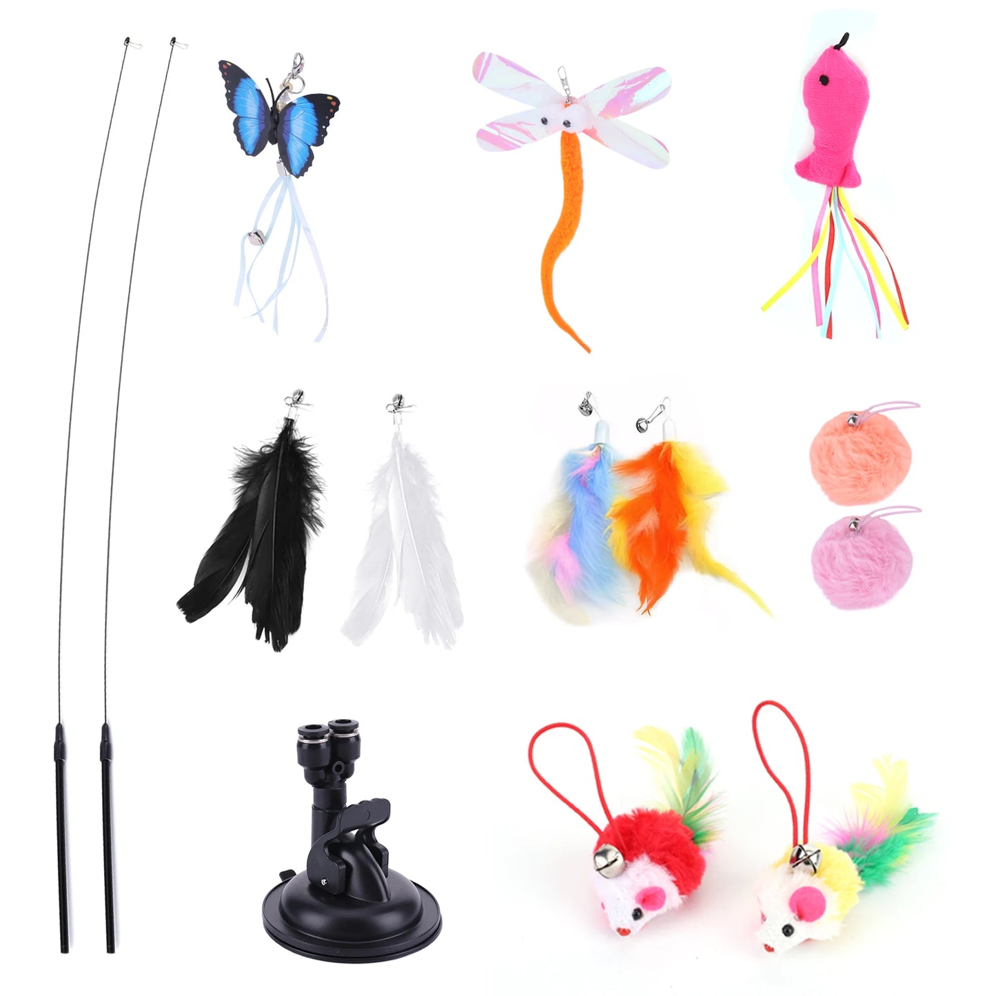 Pet Cat Teaser Toy Set With Suction Cup For Training