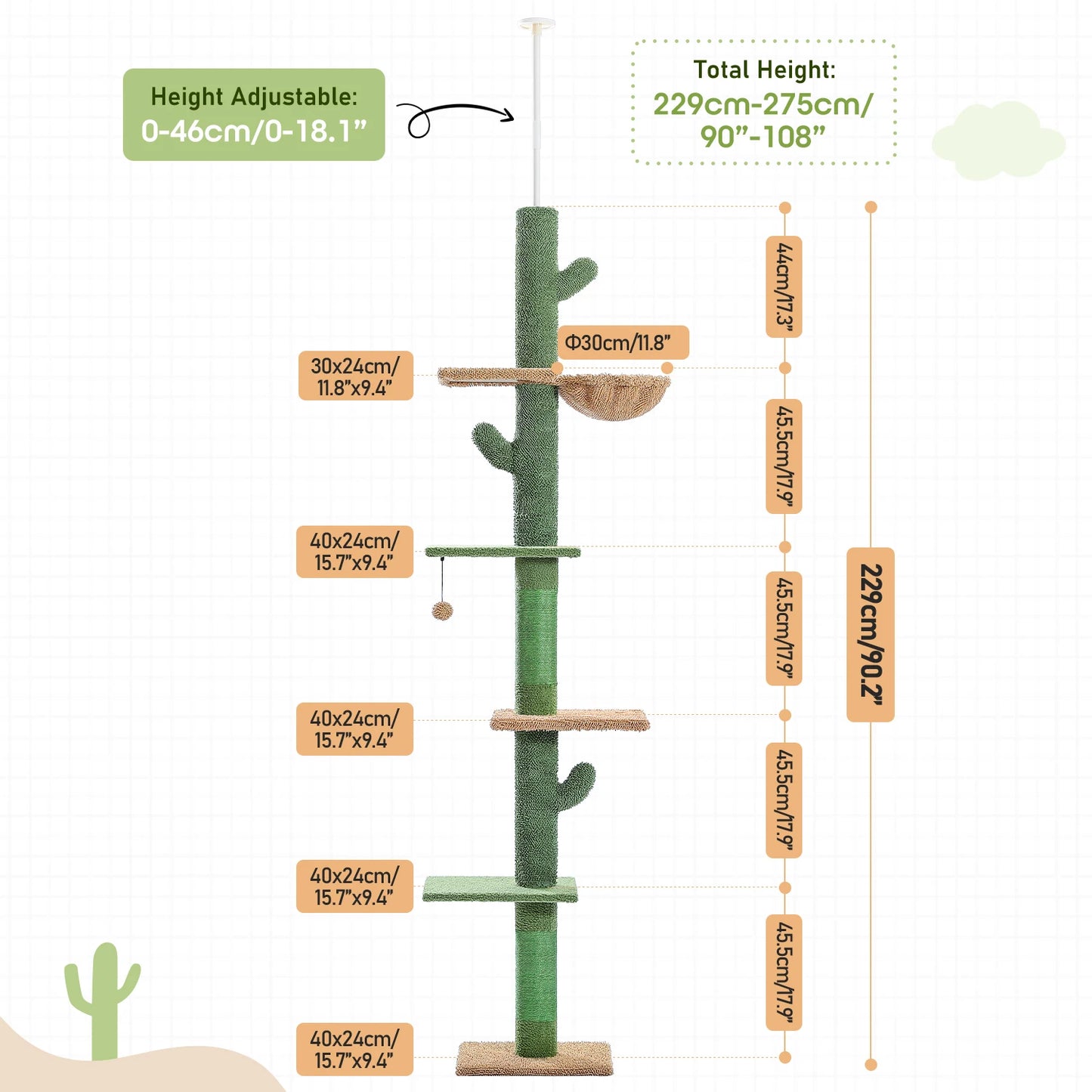 Cactus Cat Tree Five Tier Climbing Tower Scratching Post