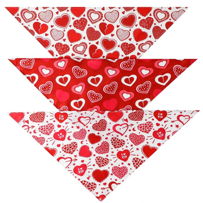 NONECN Valentine Heart Pattern Dog Bandana Washable Nylon Kerchief