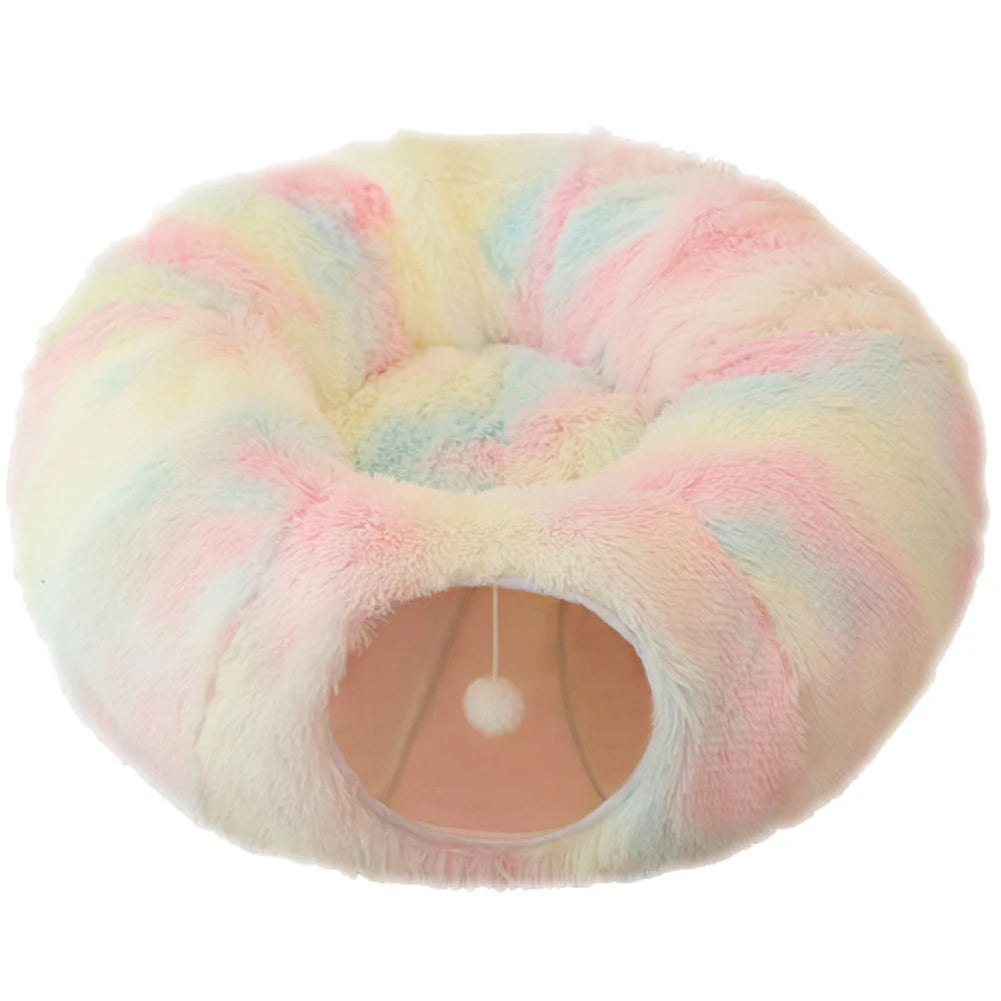 Winter Warm Cat Bed With Foldable Tunnel Cave For Cats