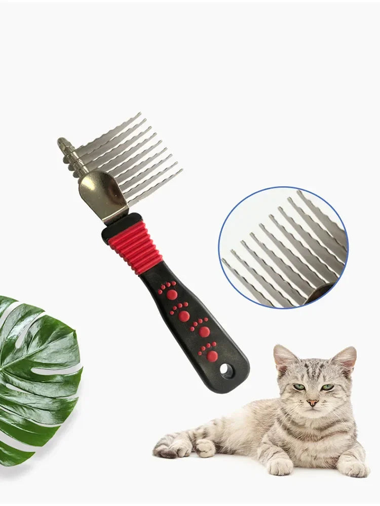 Pet Dematting Fur Rake Comb Brush Tool - Dog and Cat Comb for Detangling Matted or Knotted Undercoat Hair，Dog Grooming Brush