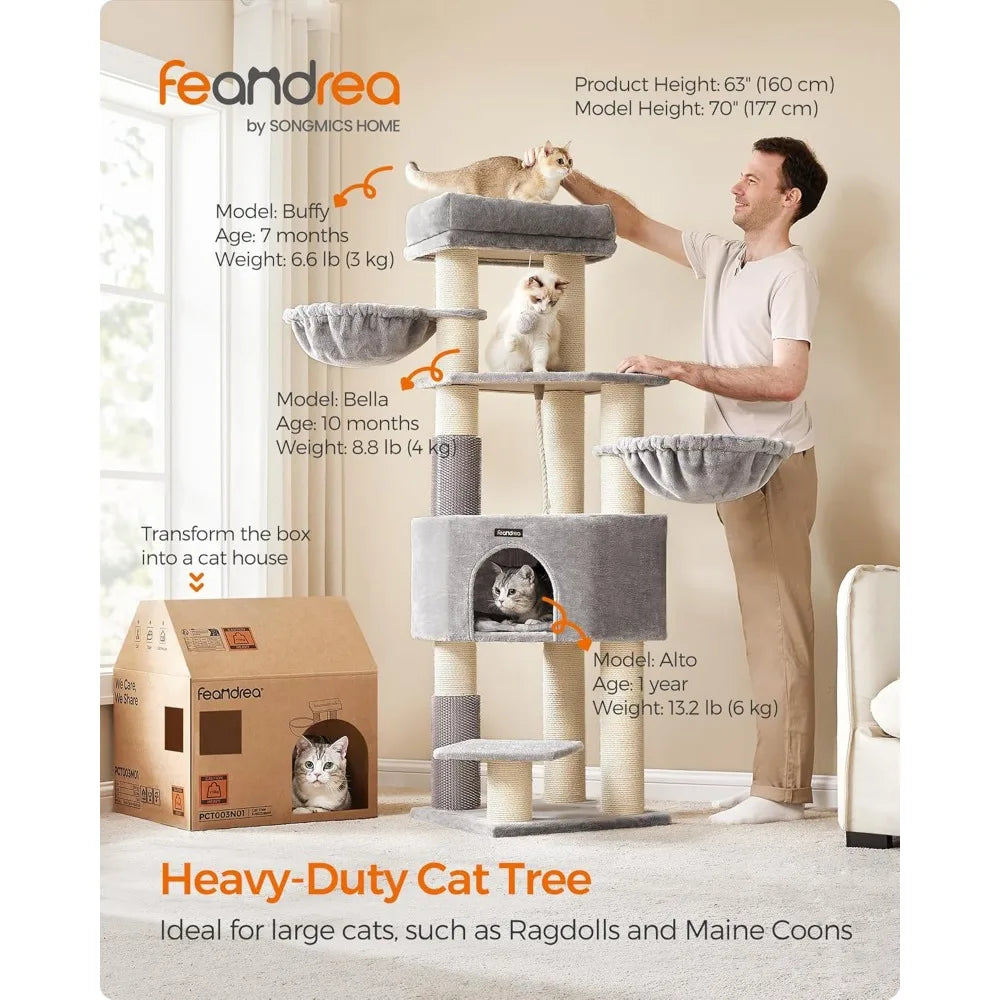 Feandrea 63 Inch Large Cat Tree With SelfWarming Pads