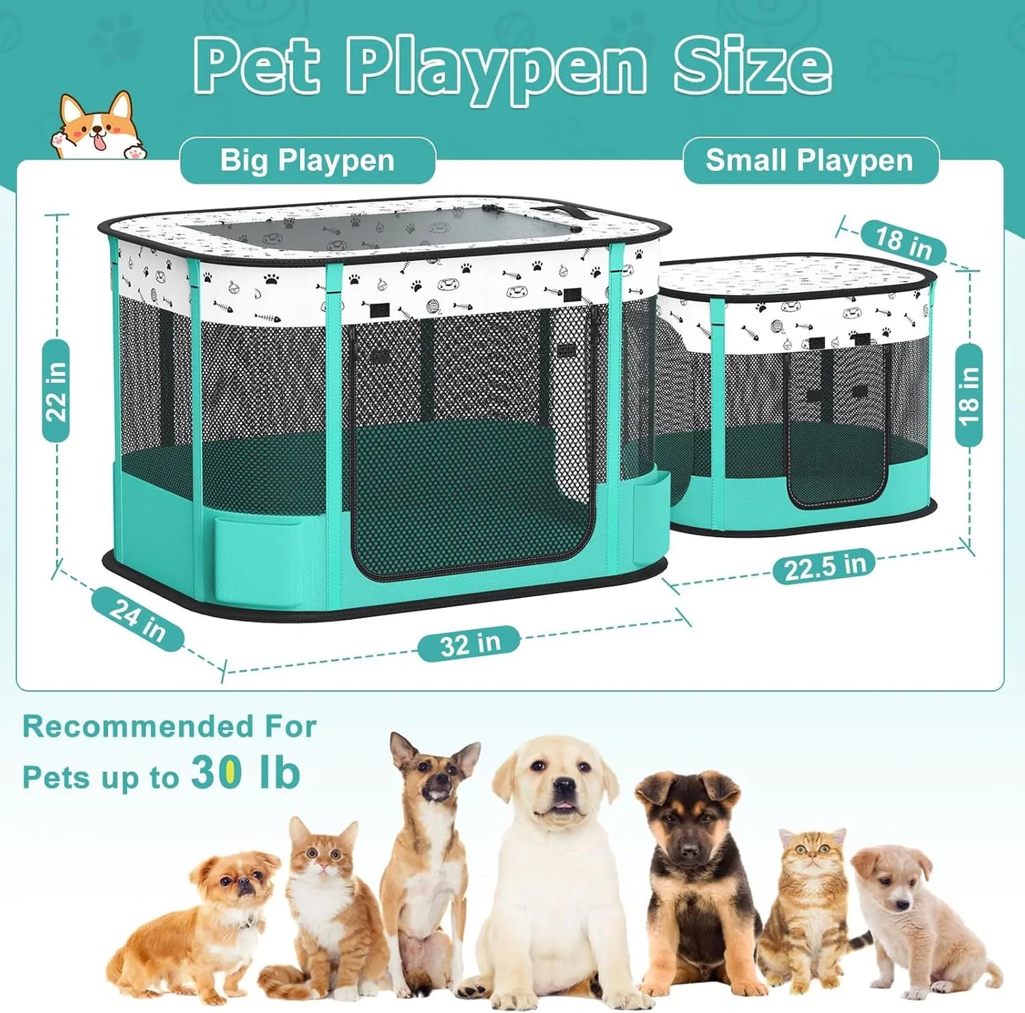 Cat Playpen Foldable Portable Pet Enclosure Indoor Outdoor