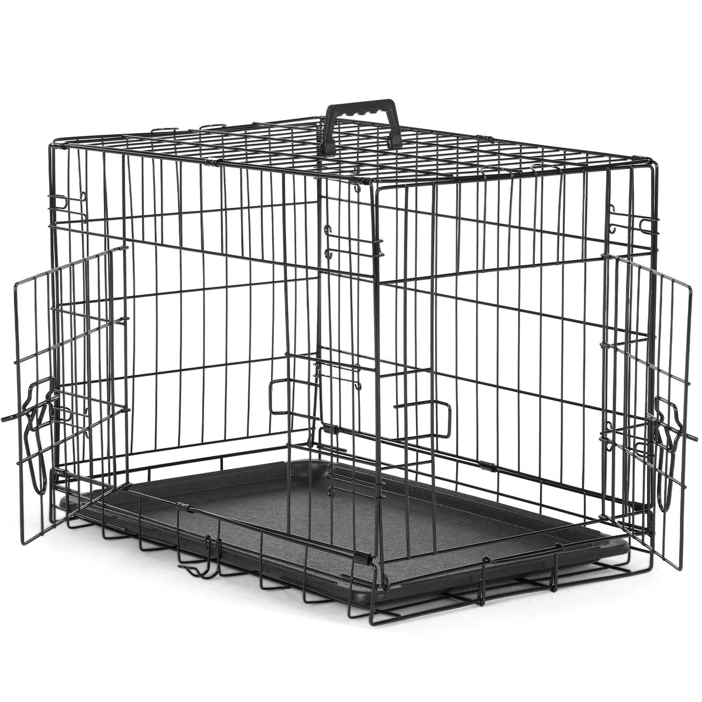 JHK Double Door Folding Metal Dog Cage With Leak Proof Tray