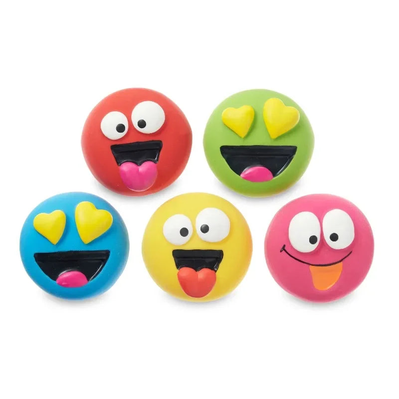 Five Pack Emoticon Latex Dog Toys Squeaky Ball Toy