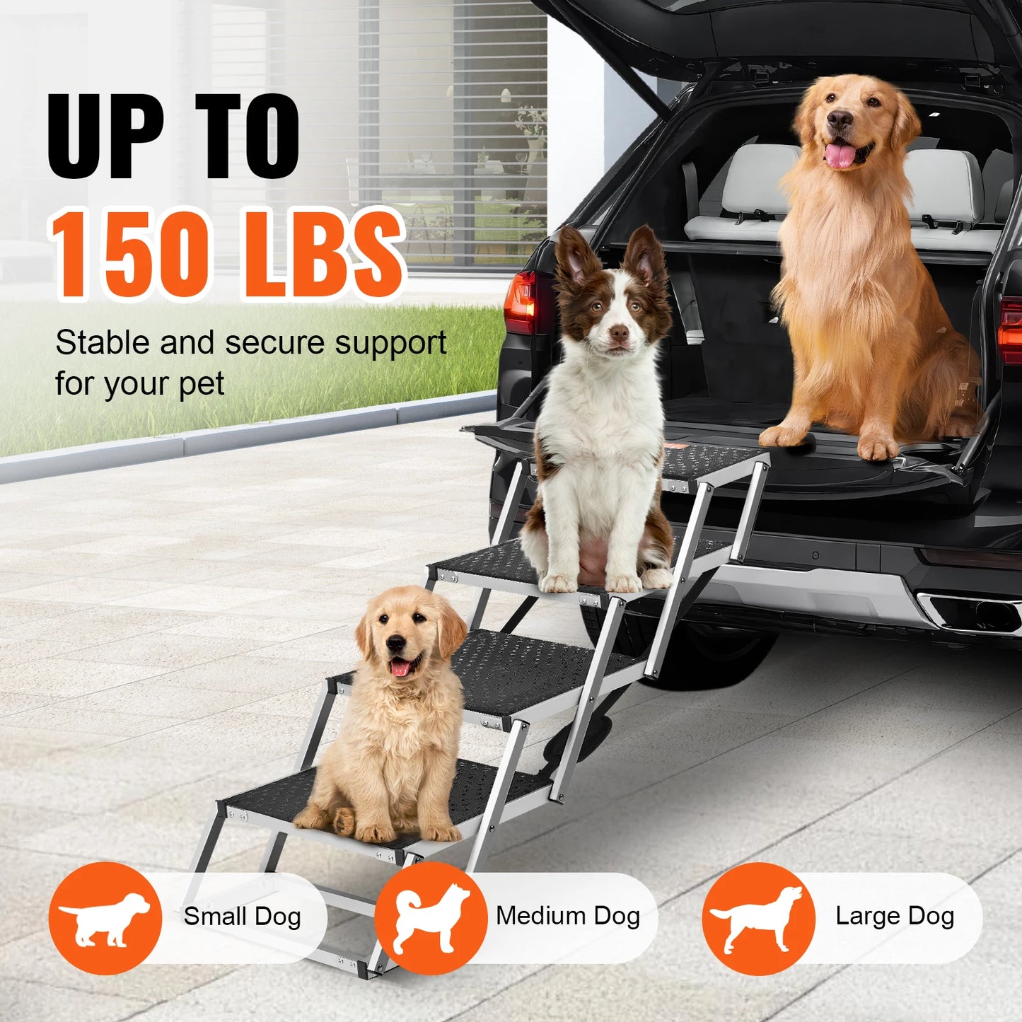 SucceBuy Car Dog Stair Folding Portable Pet Steps Aluminum
