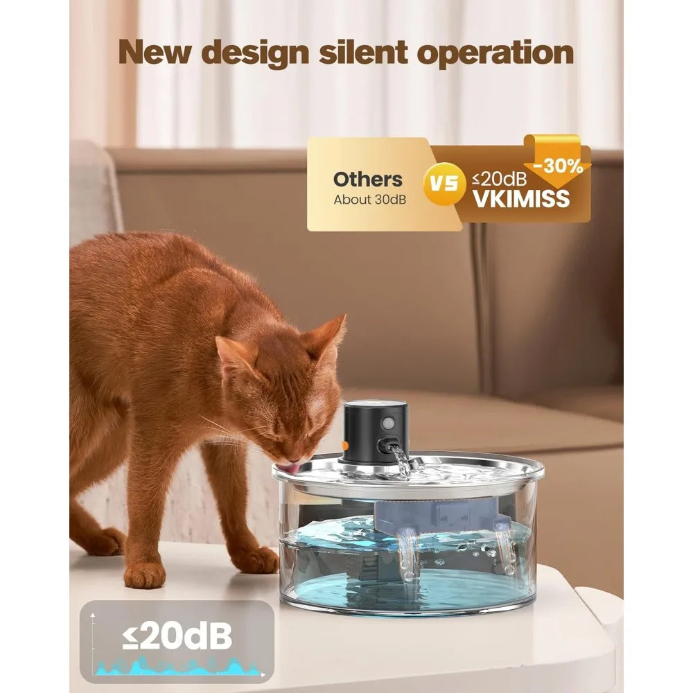 Hign-concerned Wireless Cat Water Fountain Rechargeable Cordless