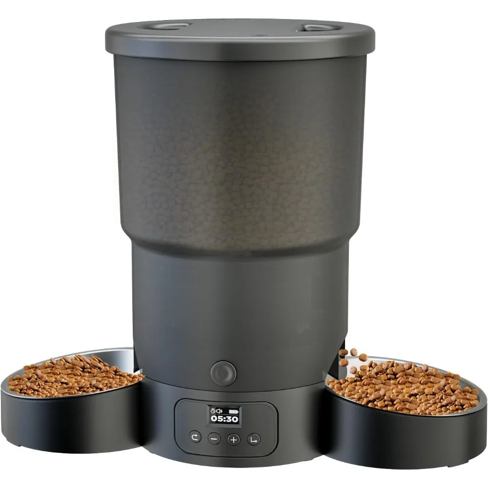 Automatic Cat Feeder 5L Programmable Dual Power For 2 Cats