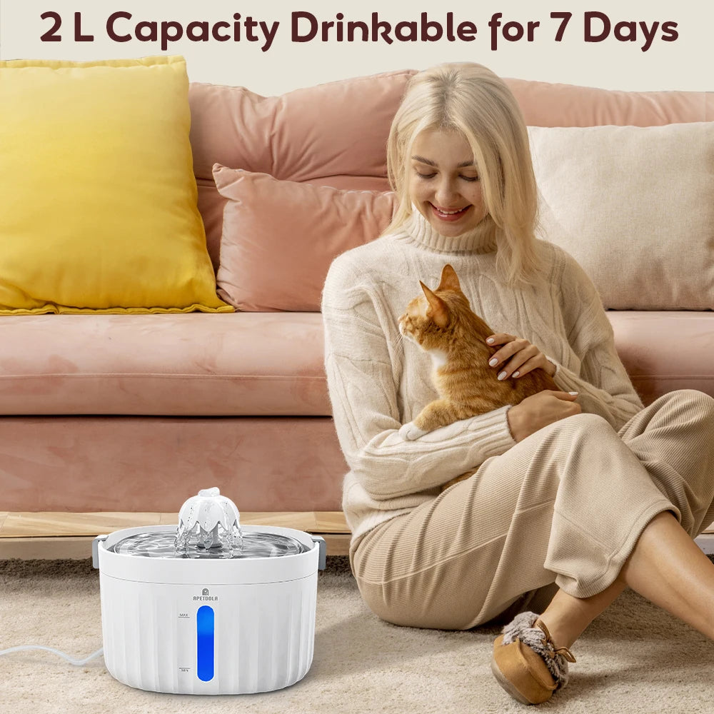 Apetdola Automatic Cat Water Fountain With Stainless Tray