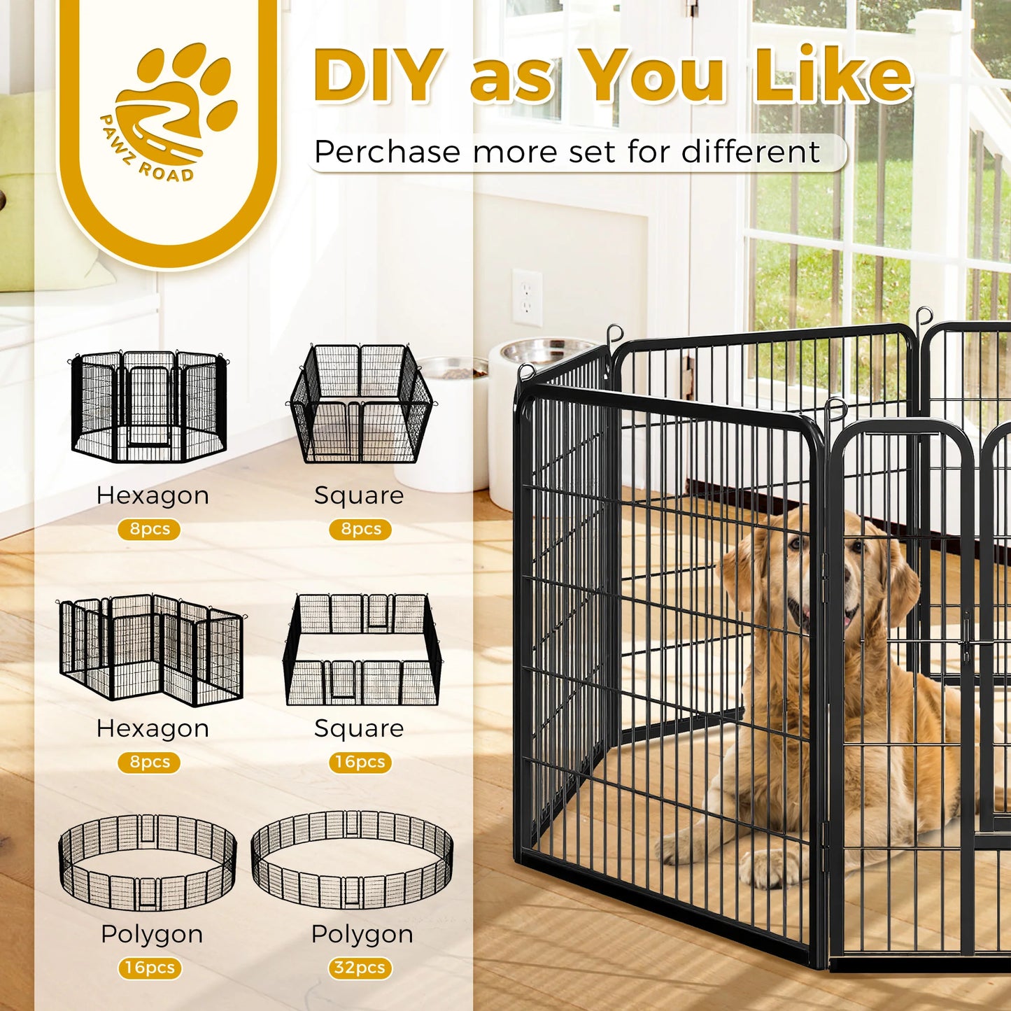Foldable Dog Playpen With Door Outdoor Indoor Heavy Duty Fence