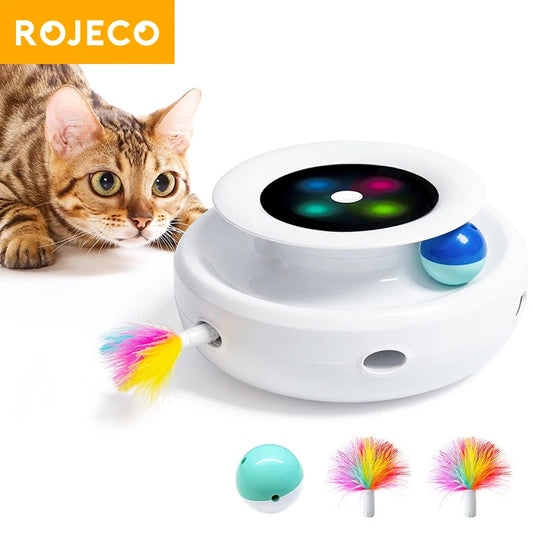 ROJECO 2-in-1 Cat Teaser Toy With Interactive Feather Ball