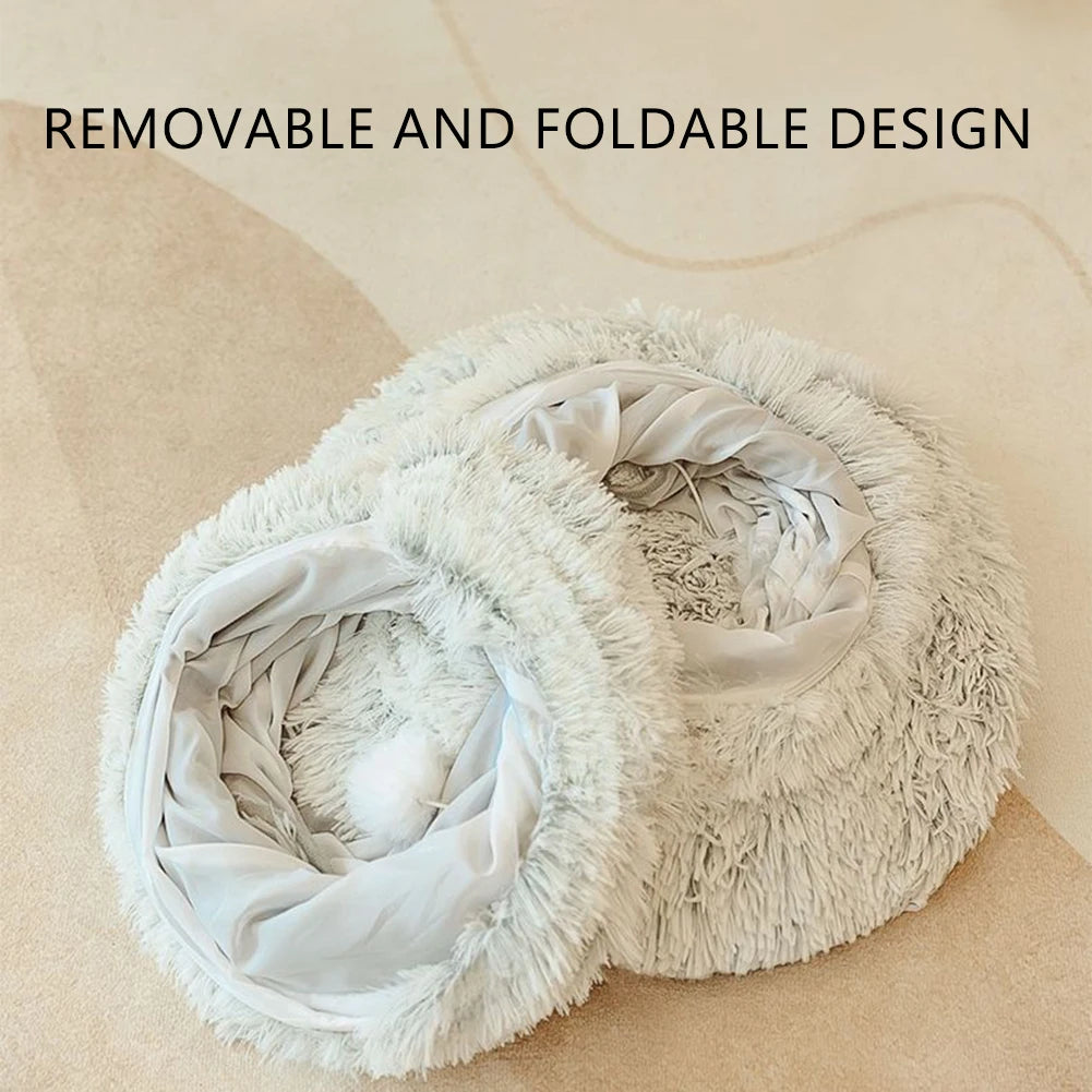 Winter Warm Cat Bed With Foldable Tunnel Cave For Cats