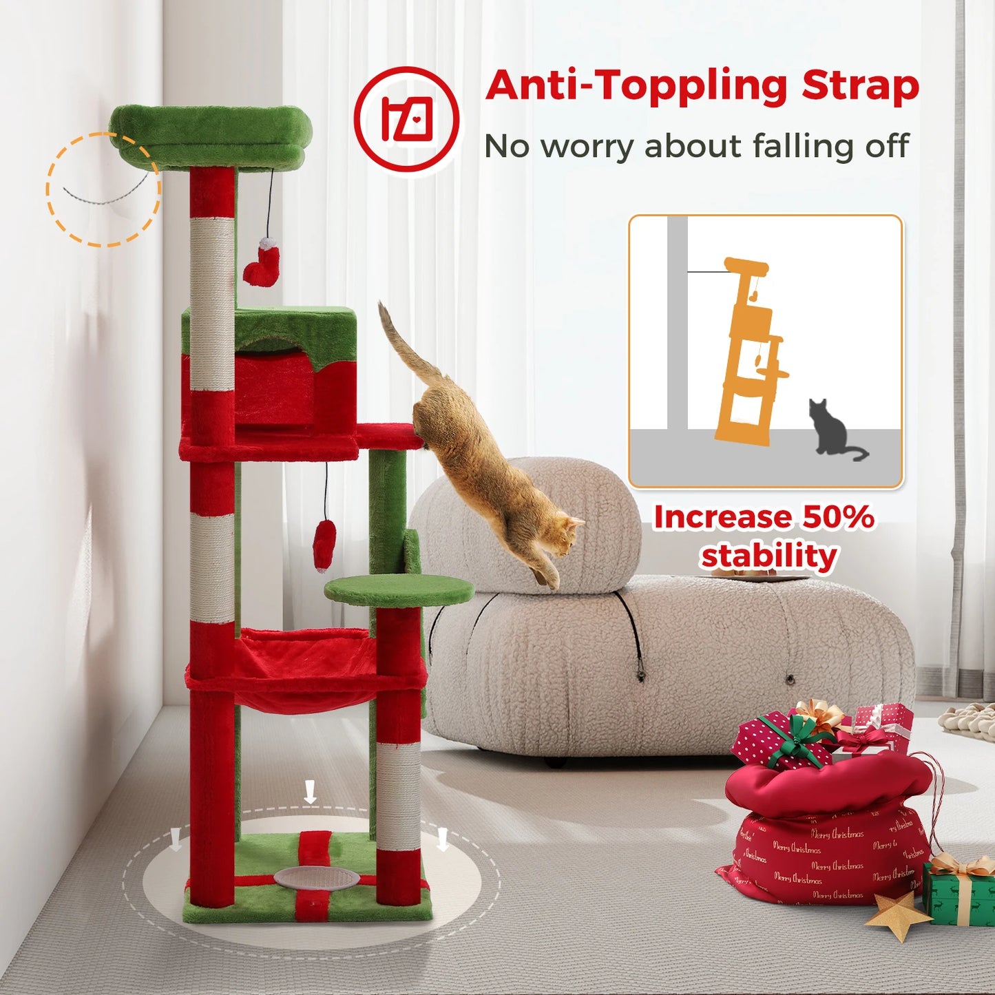 PAWZ Road Christmas Cat Tree Indoor Multi Level Tall Cat Tower Scratching Post