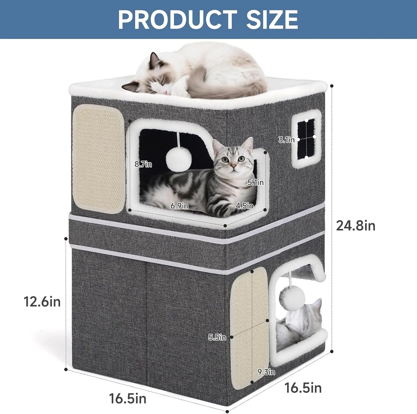 XMSJ Double Cat Bed Two Story House With Cozy Hideaways