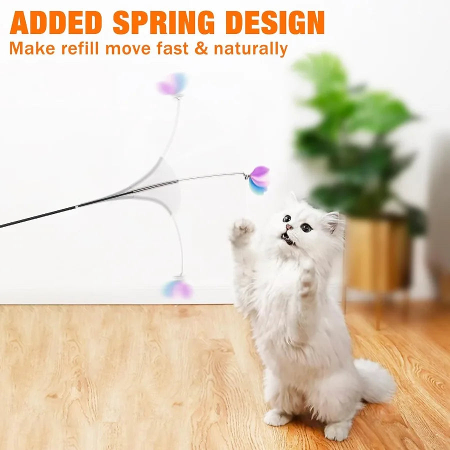 2025 Cat Toys 2 in 1 Spring Wand with Feather Refills