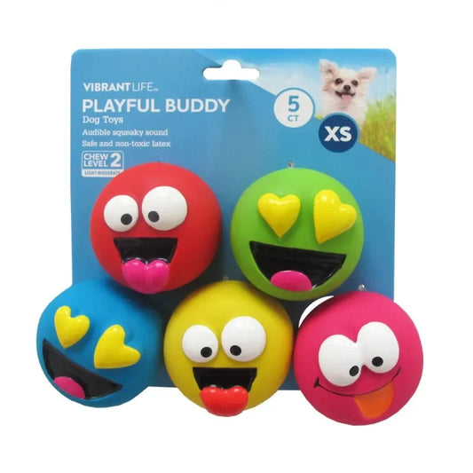 Five Pack Emoticon Latex Dog Toys Squeaky Ball Toy