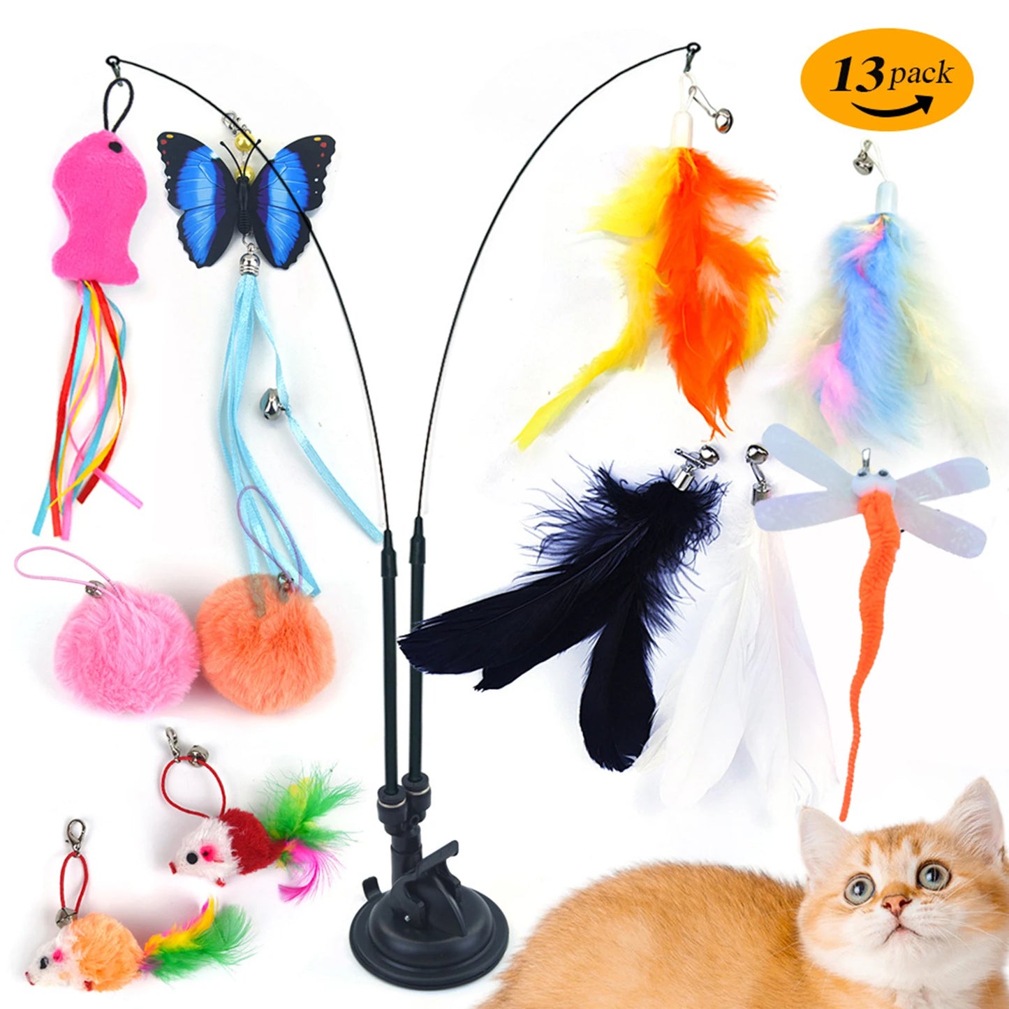 Pet Cat Teaser Toy Set With Suction Cup For Training