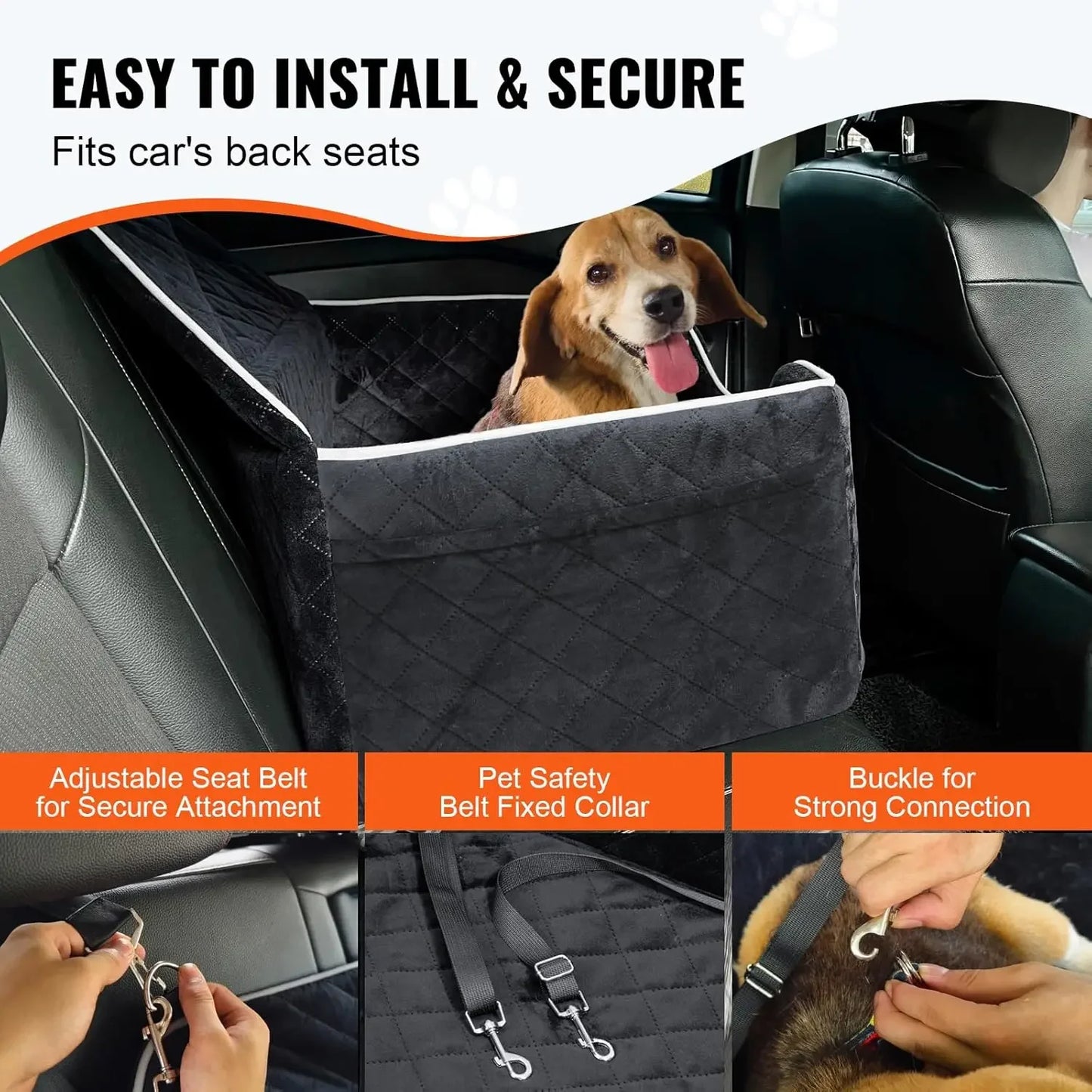 Dog Car Seat, Dog Booster Seat for Car with A Storage Pocket, Pet Car Seat with Clip-On Safety Leash, Sponge Filling