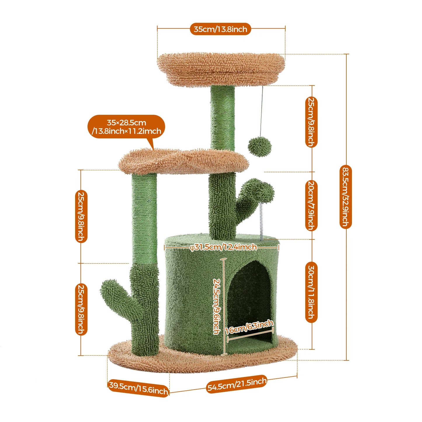 Cactus Cat Tree With Cozy Curved Perch And Scratching Post