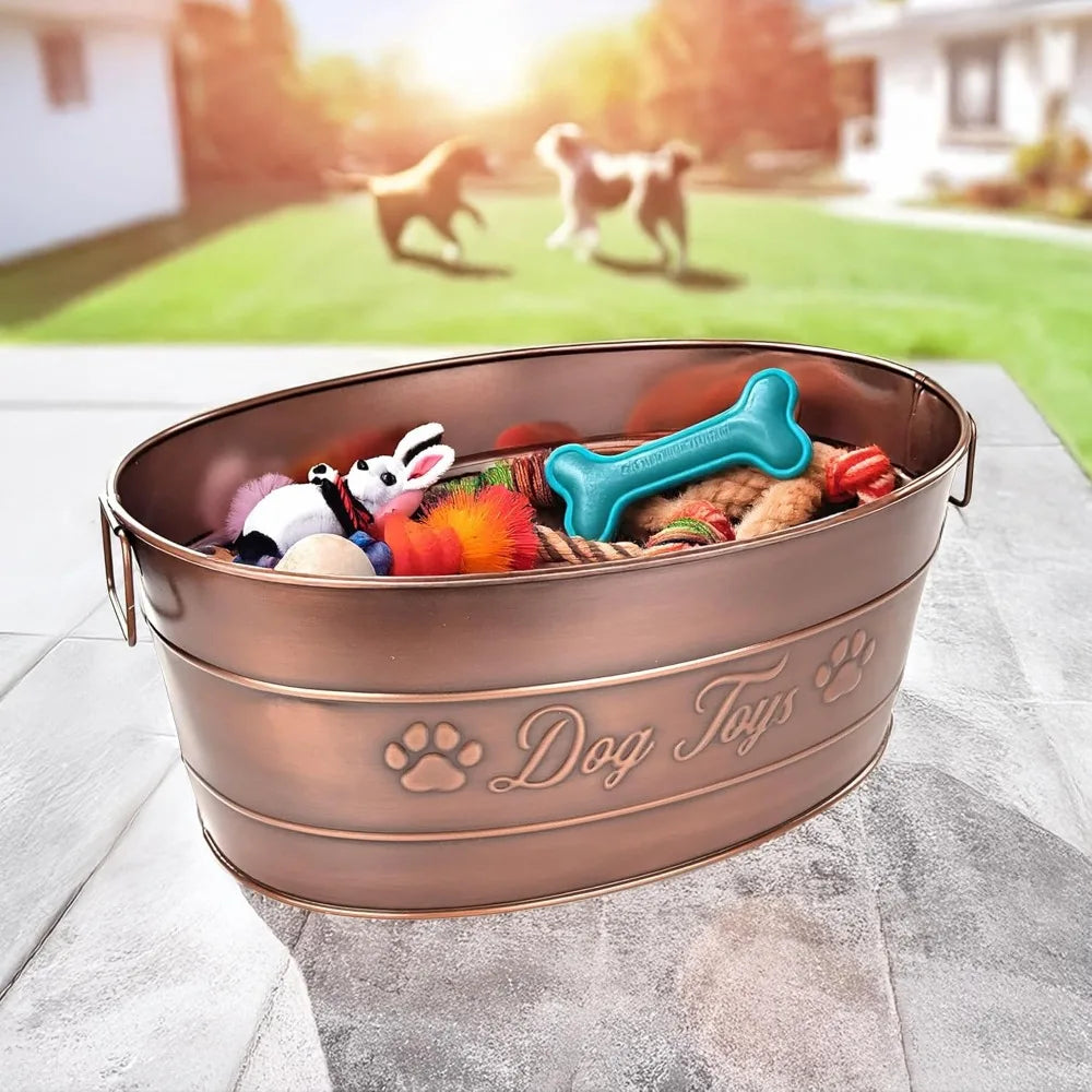 Indestructible Galvanized Metal Dog Toy Bin With Handles