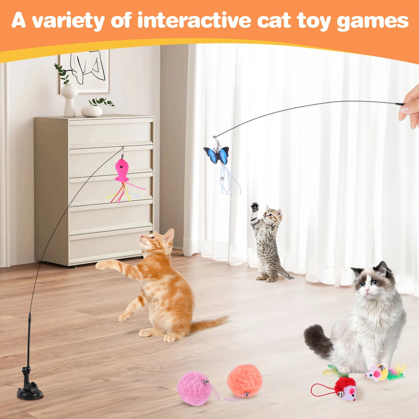 Pet Cat Teaser Toy Set With Suction Cup For Training