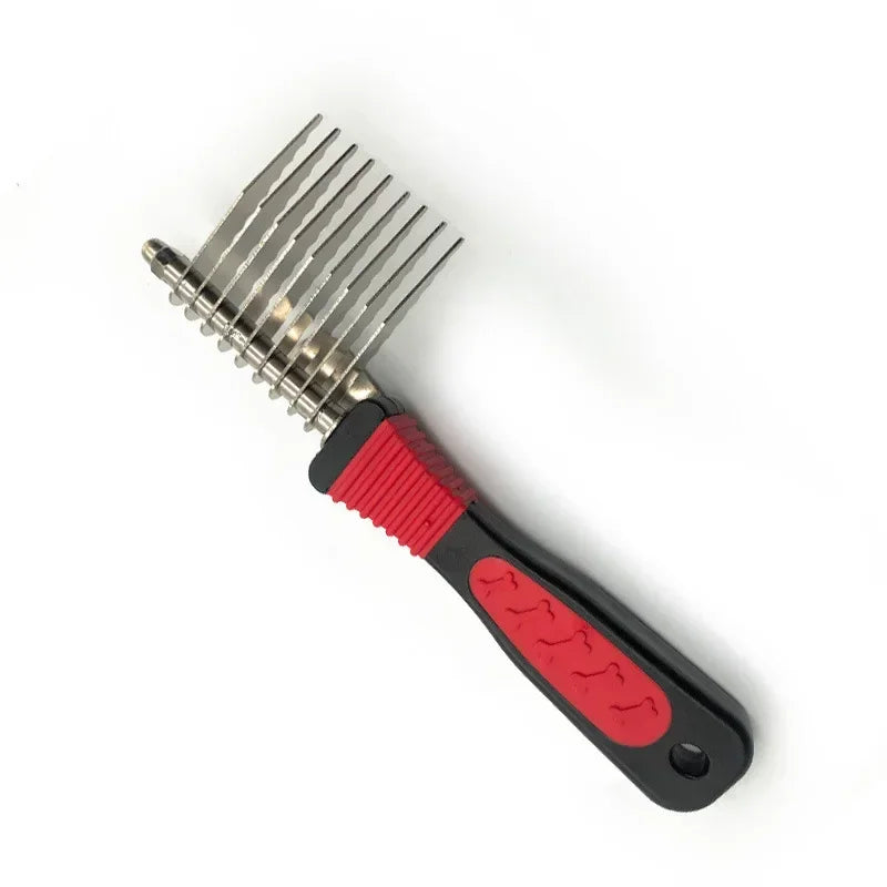 Pet Dematting Fur Rake Comb Brush Tool - Dog and Cat Comb for Detangling Matted or Knotted Undercoat Hair，Dog Grooming Brush