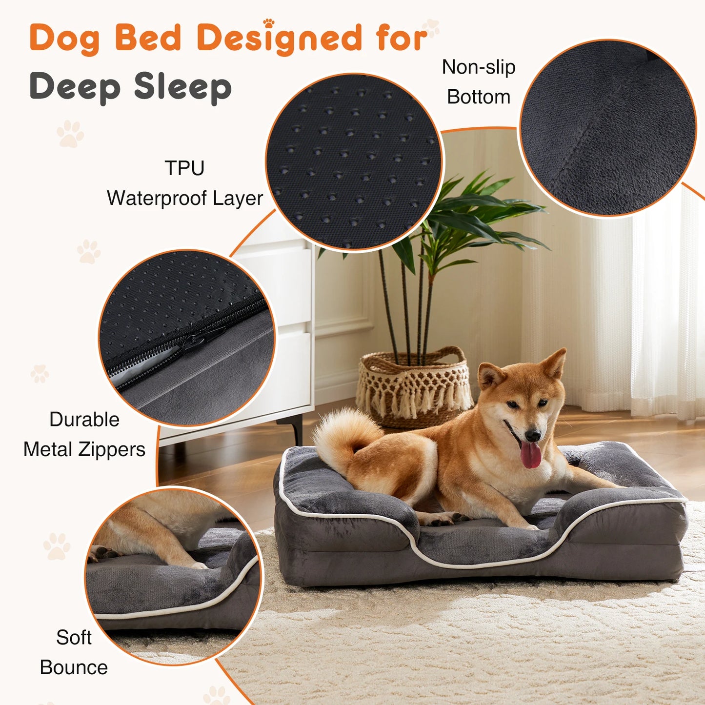 JHK Orthopedic Memory Foam Dog Bed Small Pets With Cover