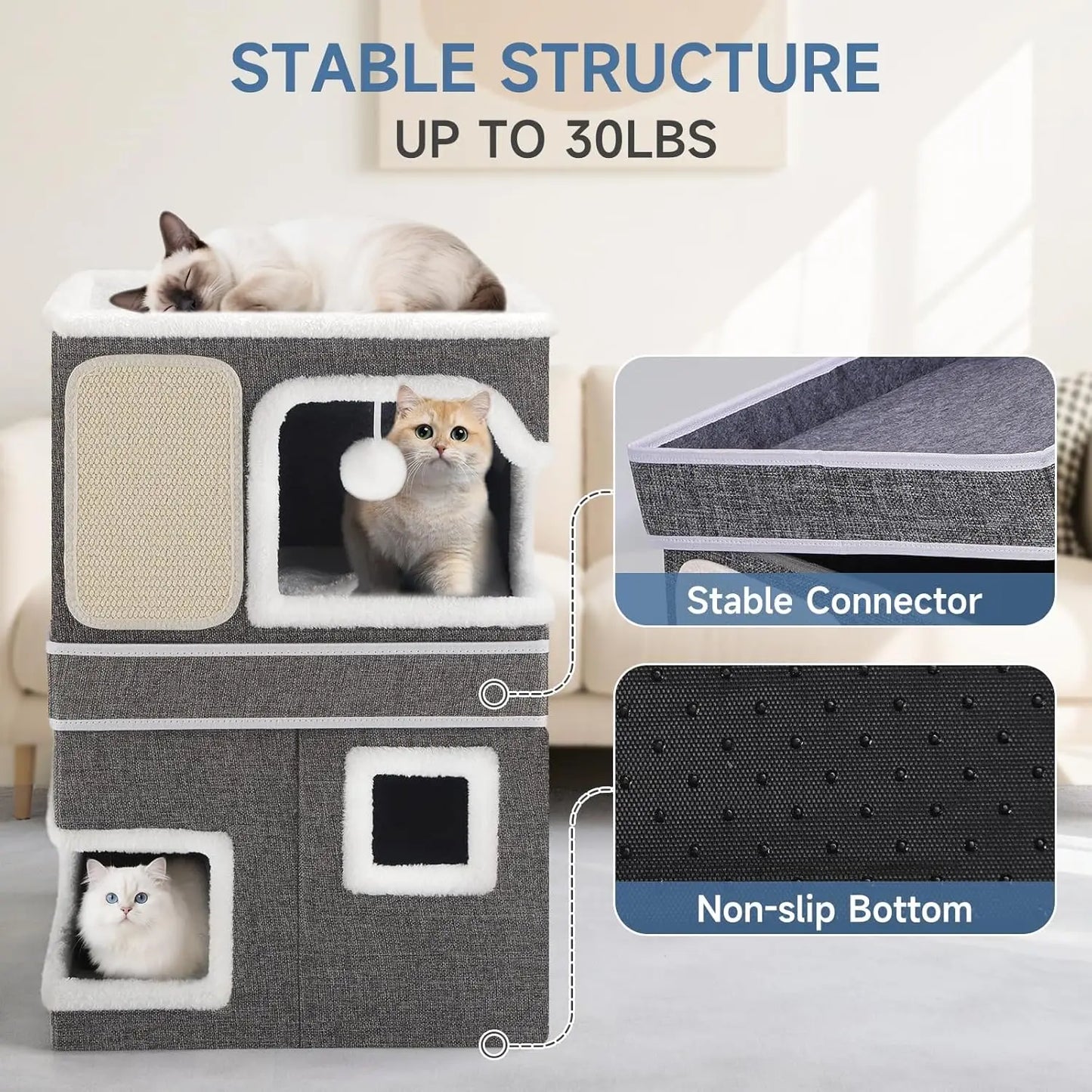 XMSJ Double Cat Bed Two Story House With Cozy Hideaways
