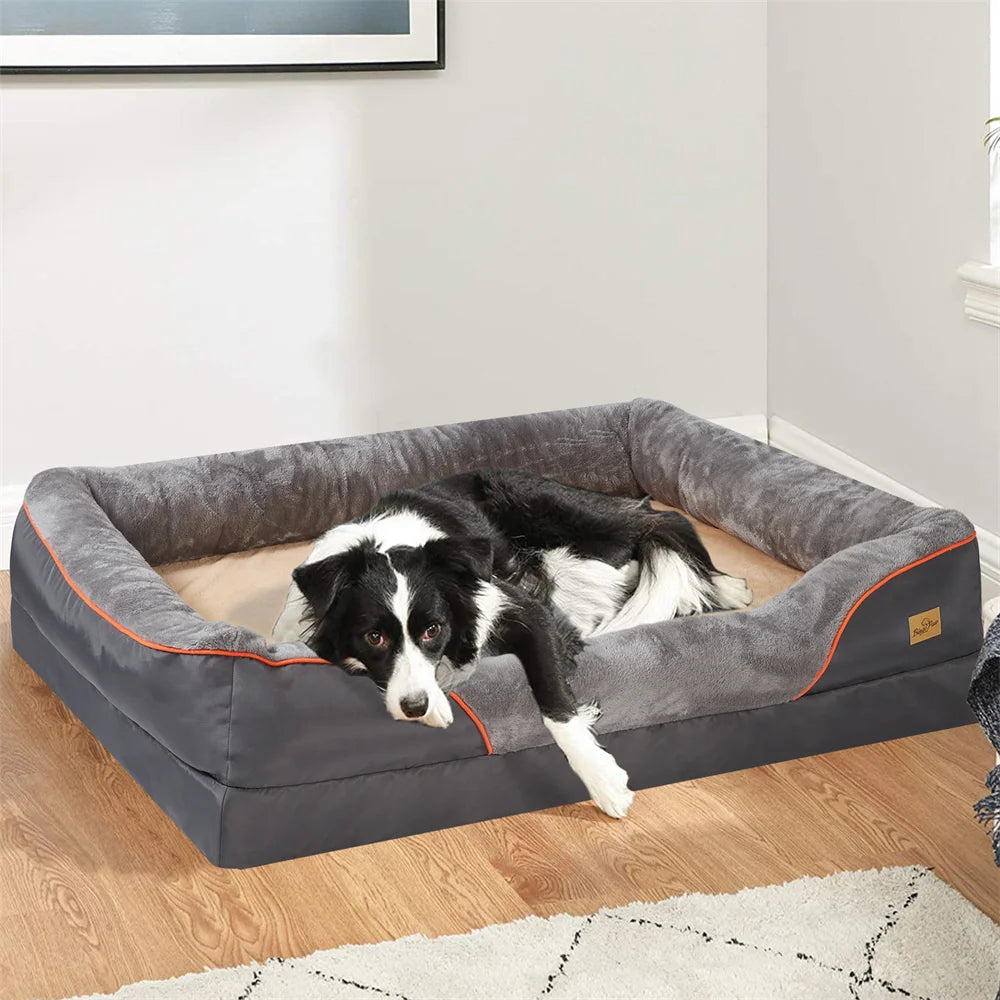 BORWARTCN Orthopedic Memory Foam Dog Bed With Waterproof Removable Cover And Elevated Cushion