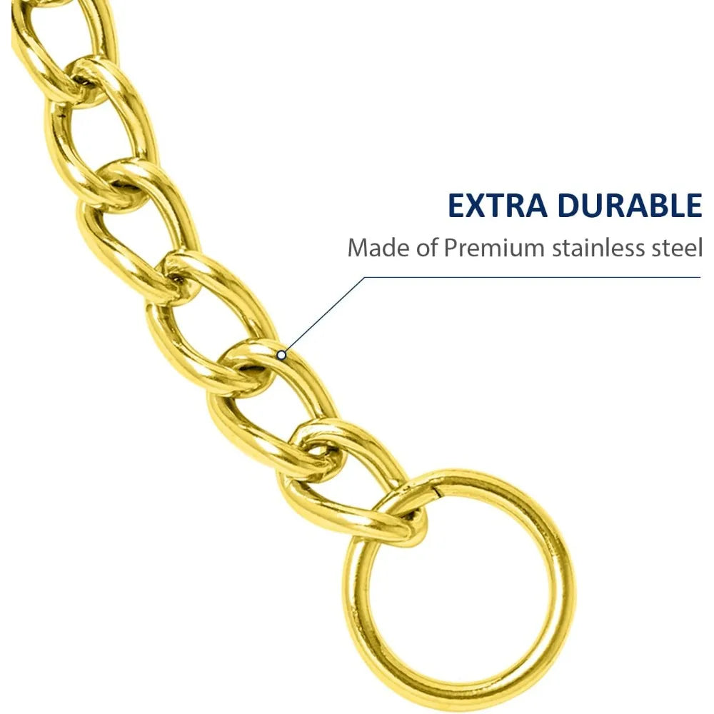 Dog Chain Collar, Metal Slip Collar, Heavy Duty Choke Collar, for Training, Control, Durable Steel Cuban Links, Avail, Gold, S